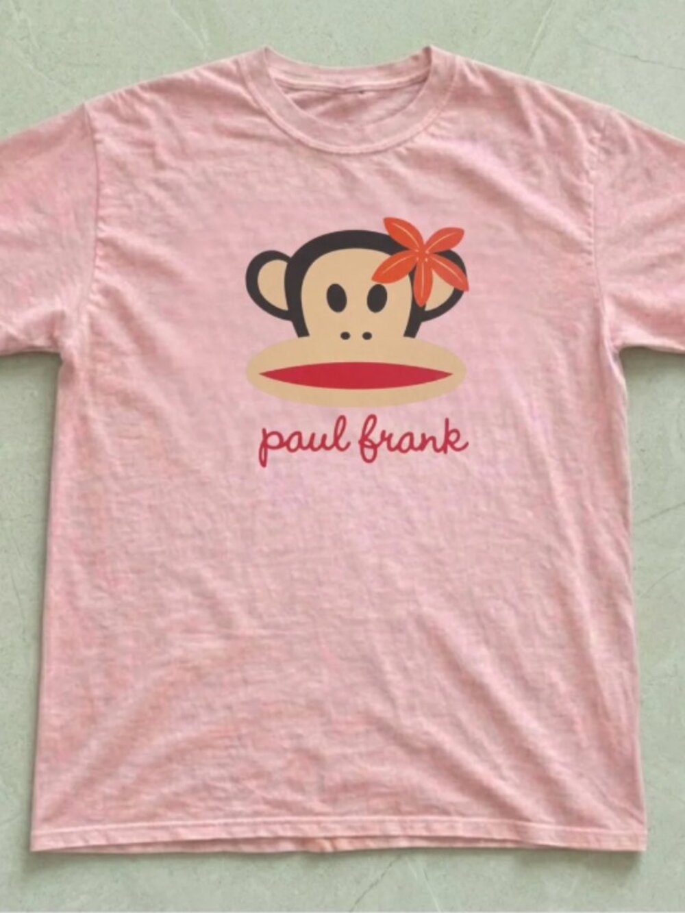Light Pink Tee with Orange Flower Monkey Graphic T Shirt